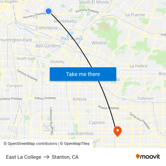 East La College to Stanton, CA map