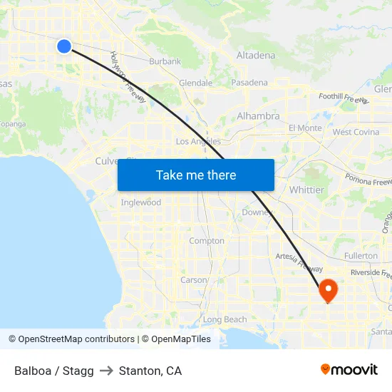 Balboa / Stagg to Stanton, CA map