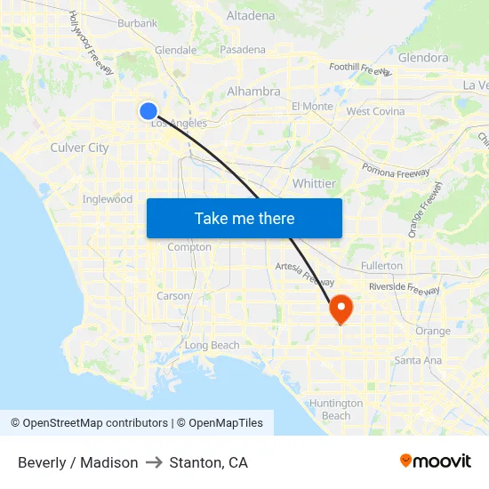 Beverly / Madison to Stanton, CA map