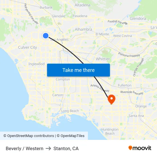 Beverly / Western to Stanton, CA map