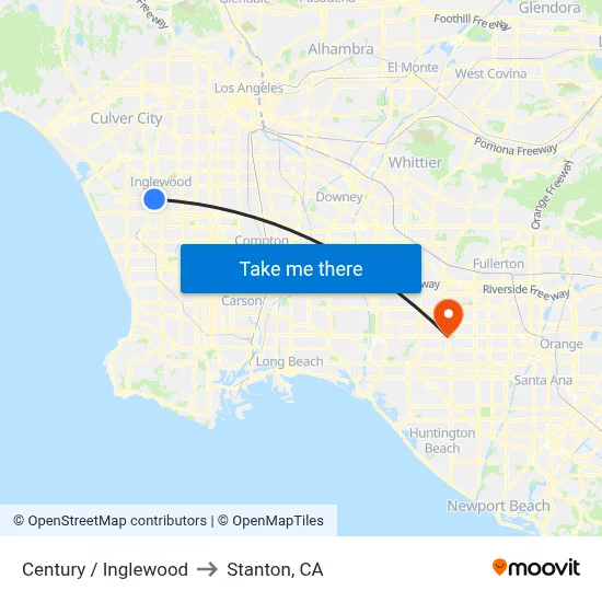Century / Inglewood to Stanton, CA map