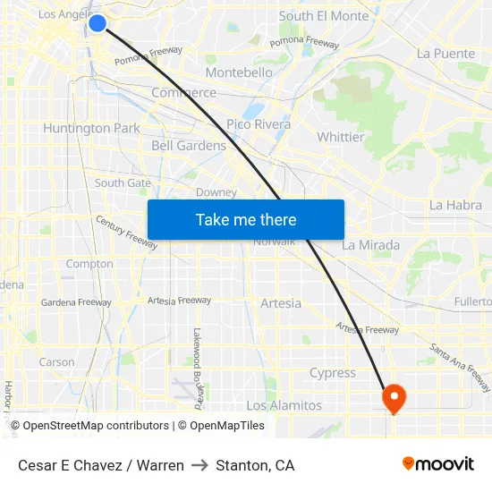 Cesar E Chavez / Warren to Stanton, CA map