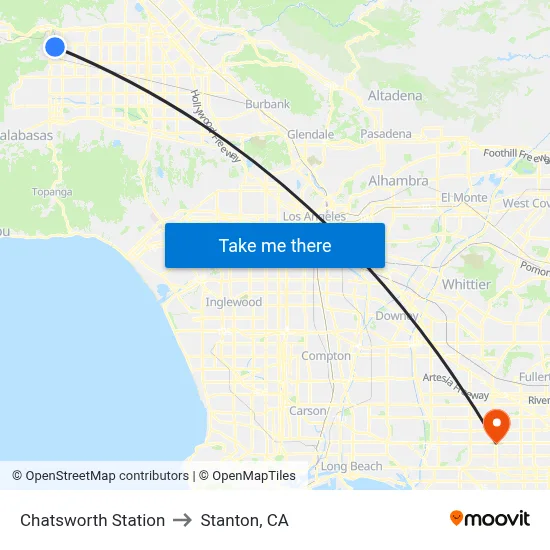 Chatsworth Station to Stanton, CA map