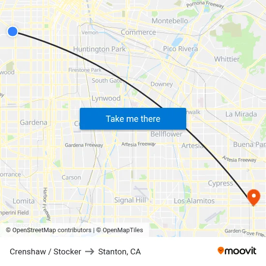 Crenshaw / Stocker to Stanton, CA map