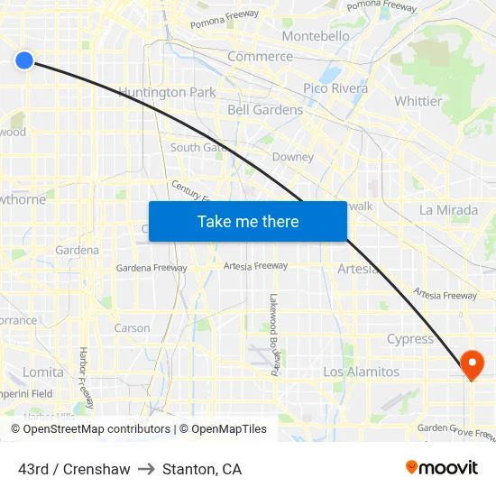 43rd / Crenshaw to Stanton, CA map