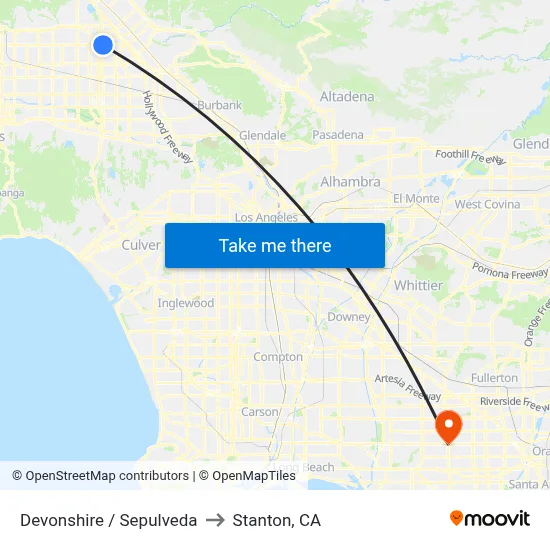 Devonshire / Sepulveda to Stanton, CA map