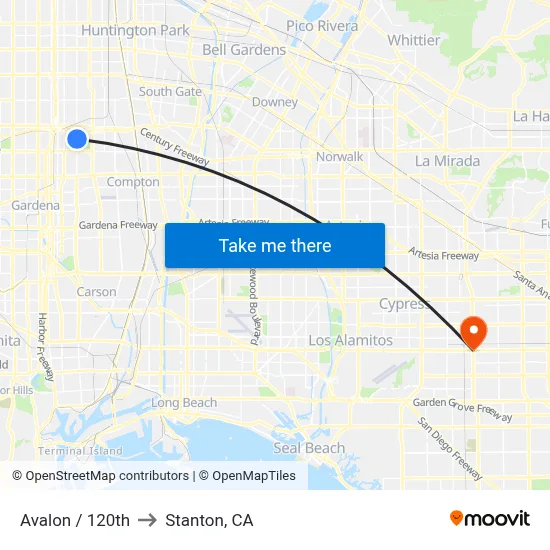 Avalon / 120th to Stanton, CA map