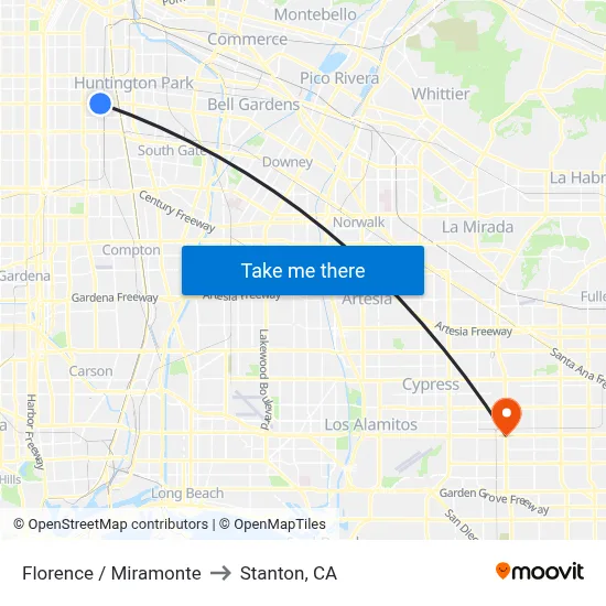 Florence / Miramonte to Stanton, CA map