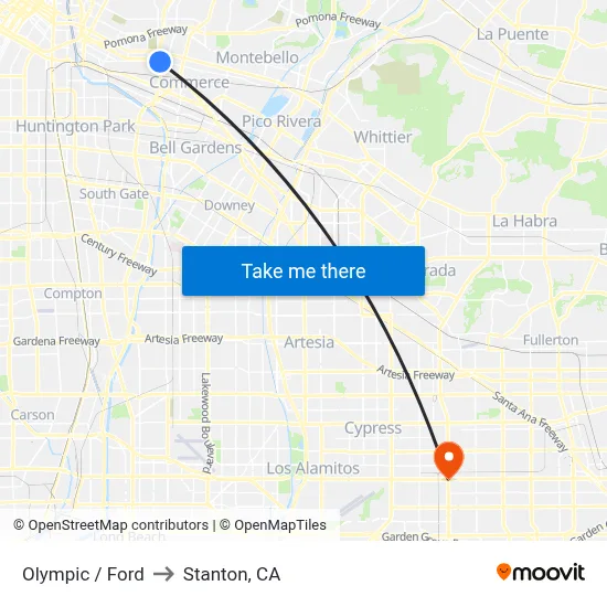 Olympic / Ford to Stanton, CA map