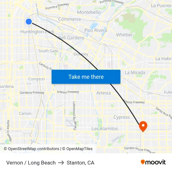 Vernon / Long Beach to Stanton, CA map