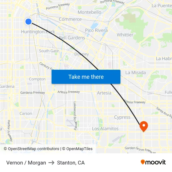 Vernon / Morgan to Stanton, CA map