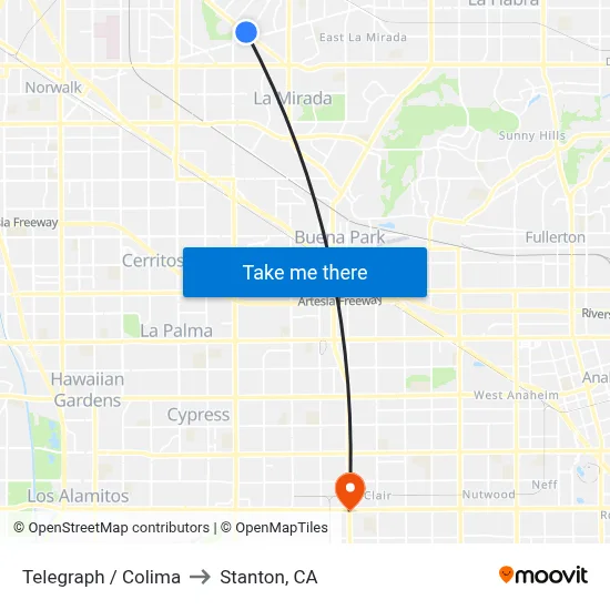 Telegraph / Colima to Stanton, CA map