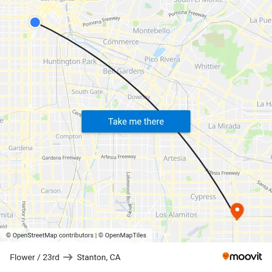 Flower / 23rd to Stanton, CA map