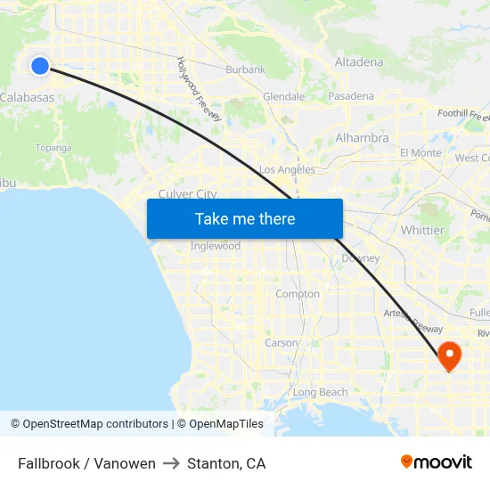 Fallbrook / Vanowen to Stanton, CA map