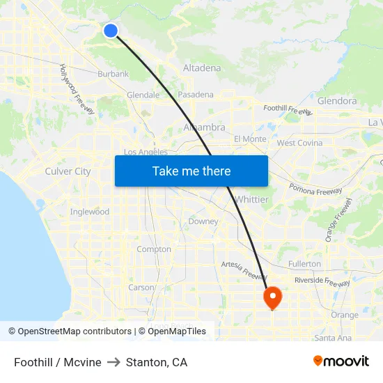 Foothill / Mcvine to Stanton, CA map