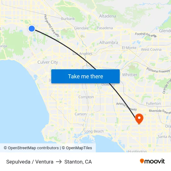 Sepulveda / Ventura to Stanton, CA map