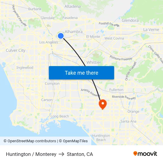 Huntington / Monterey to Stanton, CA map