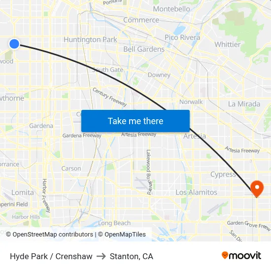 Hyde Park / Crenshaw to Stanton, CA map