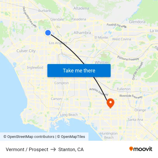 Vermont / Prospect to Stanton, CA map