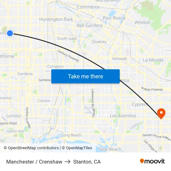 Manchester / Crenshaw to Stanton, CA map