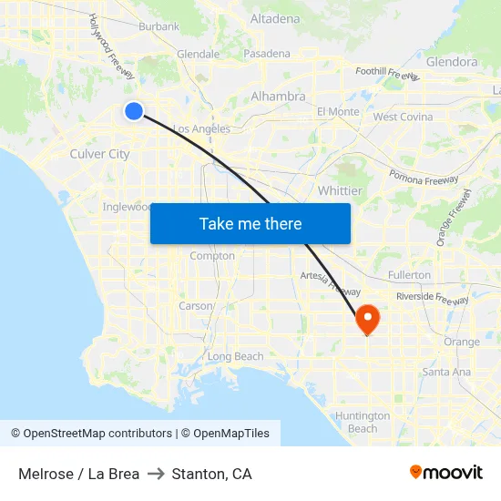 Melrose / La Brea to Stanton, CA map