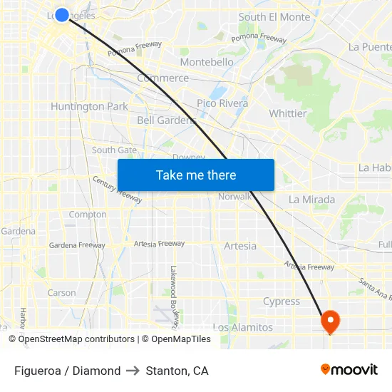 Figueroa / Diamond to Stanton, CA map