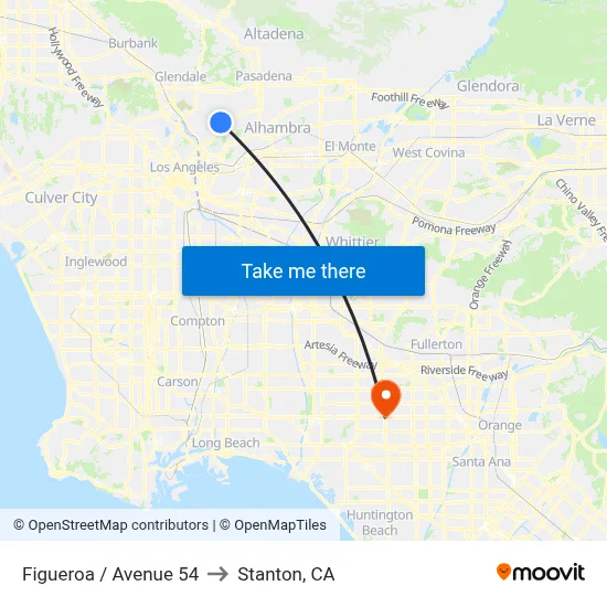 Figueroa / Avenue 54 to Stanton, CA map