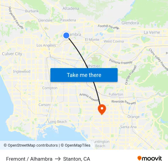 Fremont / Alhambra to Stanton, CA map