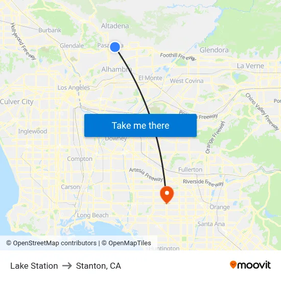 Lake Station to Stanton, CA map