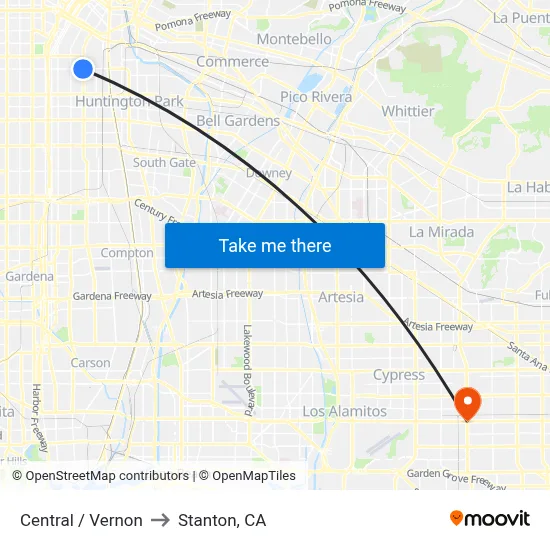 Central / Vernon to Stanton, CA map
