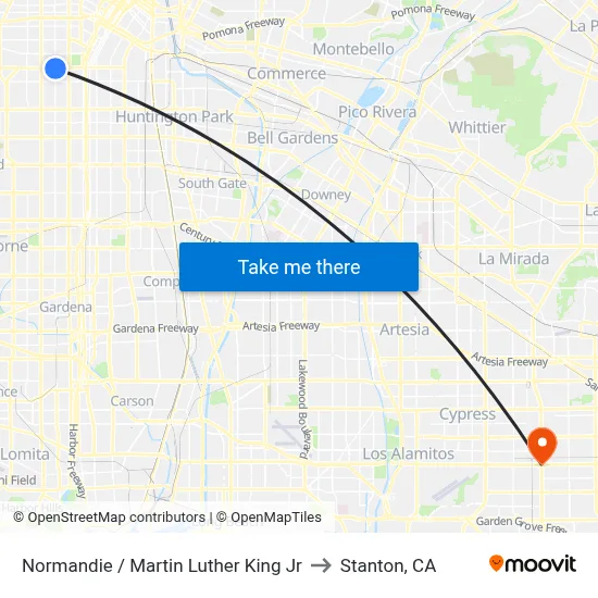 Normandie / Martin Luther King Jr to Stanton, CA map