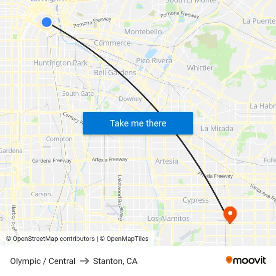 Olympic / Central to Stanton, CA map