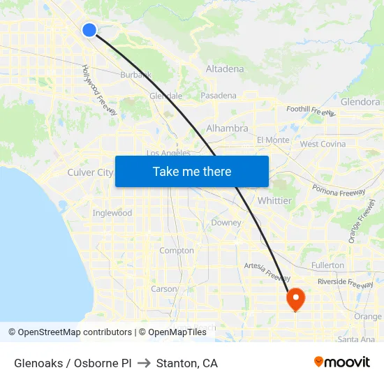Glenoaks / Osborne Pl to Stanton, CA map