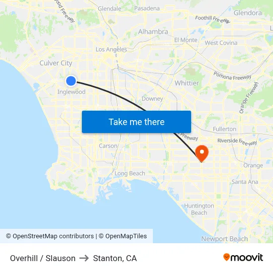 Overhill / Slauson to Stanton, CA map