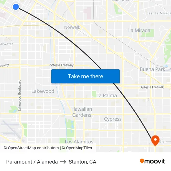 Paramount / Alameda to Stanton, CA map