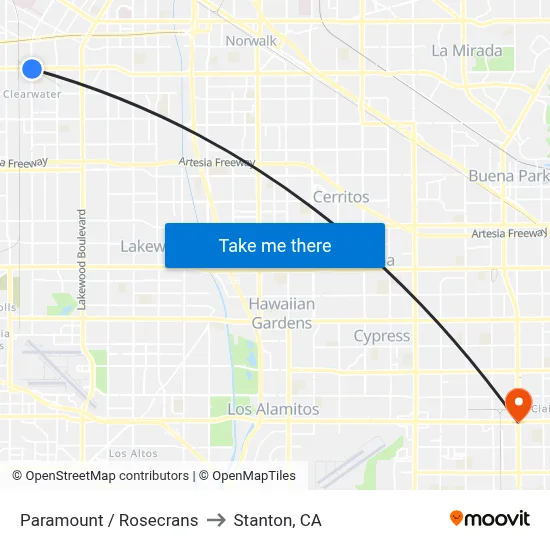 Paramount / Rosecrans to Stanton, CA map