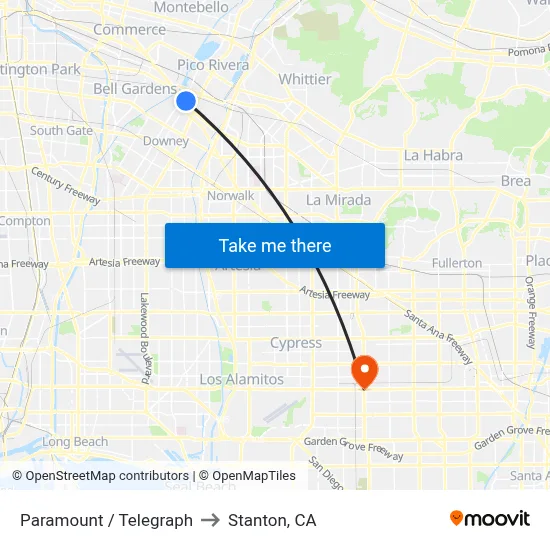 Paramount / Telegraph to Stanton, CA map