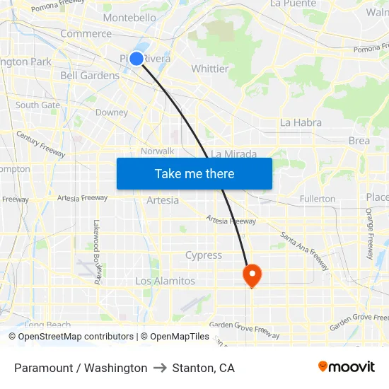Paramount / Washington to Stanton, CA map