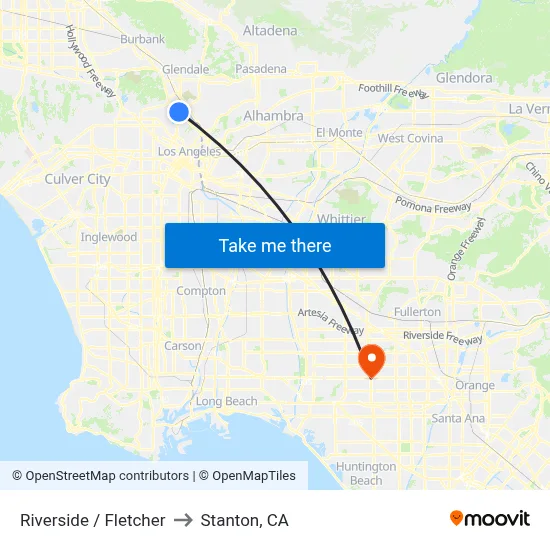 Riverside / Fletcher to Stanton, CA map