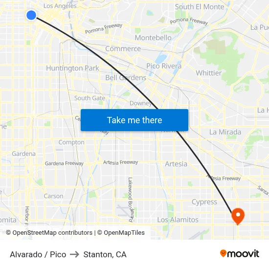 Alvarado / Pico to Stanton, CA map