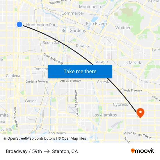Broadway / 59th to Stanton, CA map
