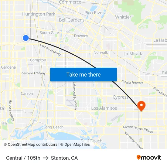 Central / 105th to Stanton, CA map
