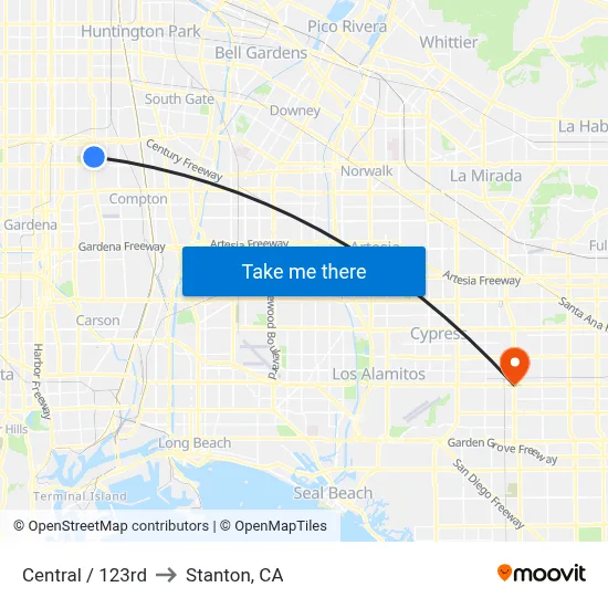 Central / 123rd to Stanton, CA map