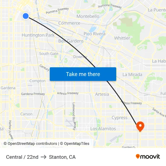 Central / 22nd to Stanton, CA map