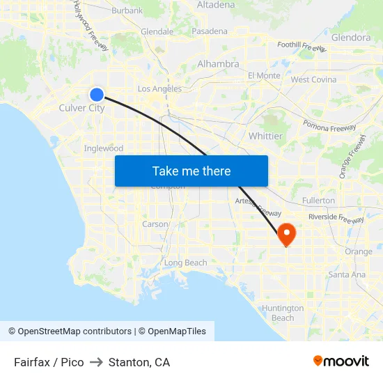 Fairfax / Pico to Stanton, CA map