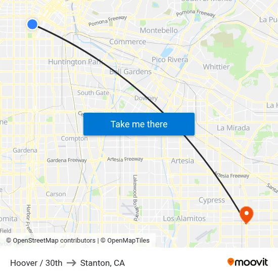 Hoover / 30th to Stanton, CA map