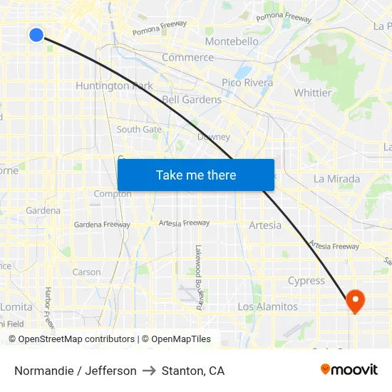 Normandie / Jefferson to Stanton, CA map
