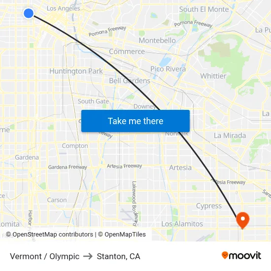 Vermont / Olympic to Stanton, CA map