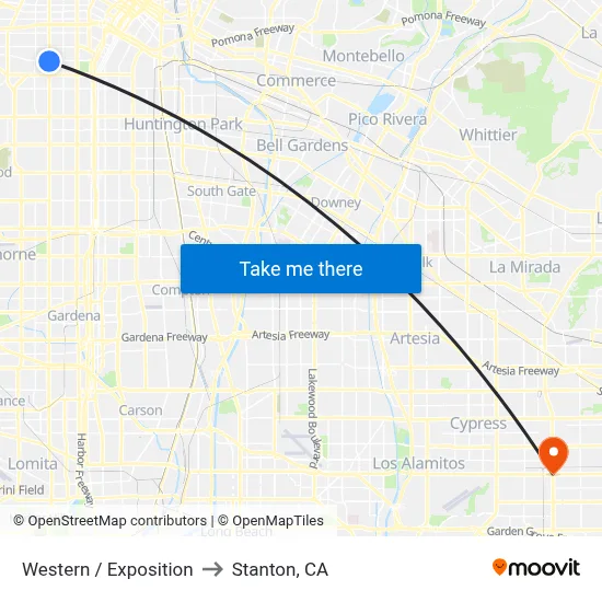 Western / Exposition to Stanton, CA map