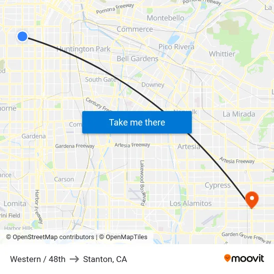 Western / 48th to Stanton, CA map